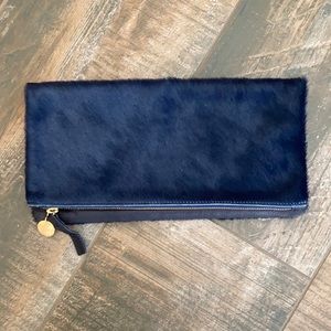 Clare V Navy Calf Hair & Leather Clutch New